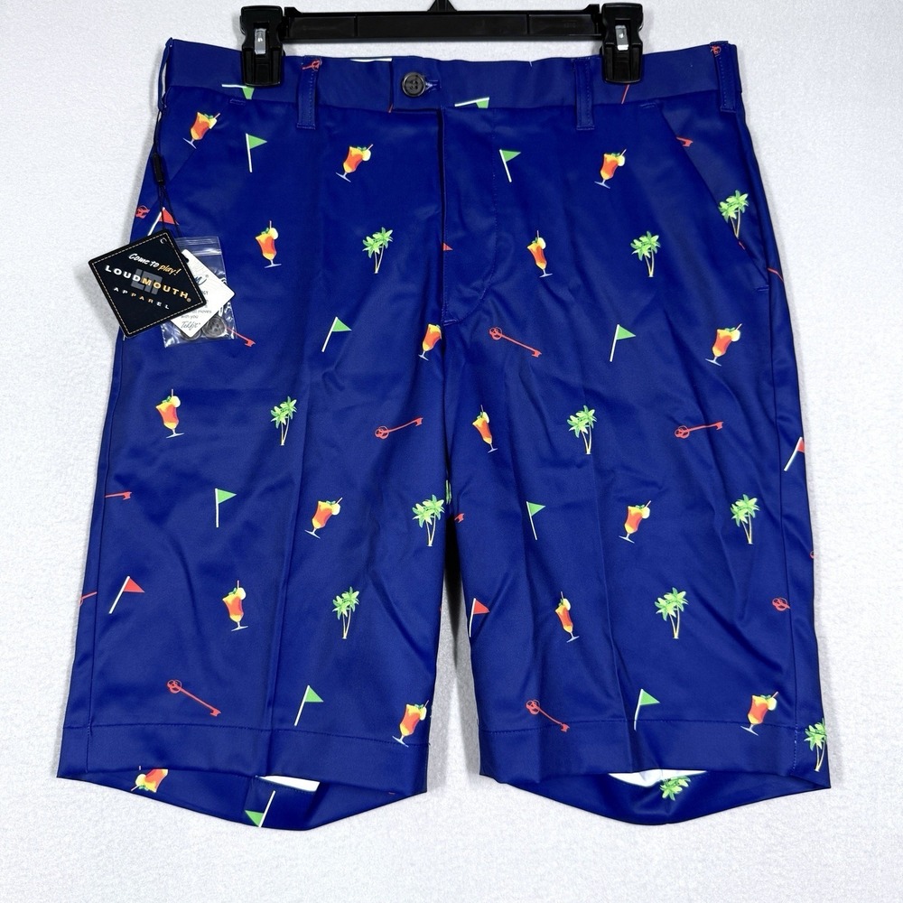 Loudmouth Golf Shorts Mens 32 Tropical Drinks Palm Tree Print Performance NWT